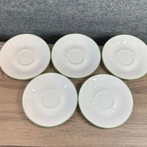 Saucers Set of 5 Corelle Livingware Spring Pond Green Band Vitrelle White 6.25"